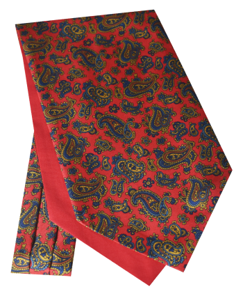 Fine Silk Gold Regal Paisley Design Cravat in Bright Red